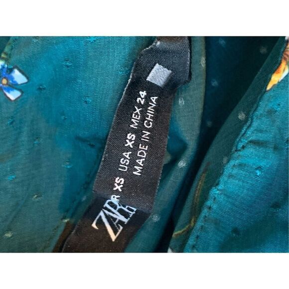 ZARA Retro Vintage Deep Emerald Green Floral Print Mini Dress - Picture 8 of 12